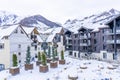 Auron, France - 10.01.2021 Alpine village at winter snow. Slopes of Winter Resort in Alpes Maritime, France. Beautiful