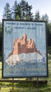 Auronzo, Italy. Historical advertising sign of the Tre Cime di Lavaredo. The poster is on the road leading to the park
