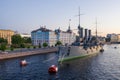 Aurora Avrora cruiser in Saint-Petersburg, Russia. Russian cruiser Aurora. Aurora museum ship in St. Petersburg Royalty Free Stock Photo