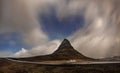 Aurora blasted in sky over Kirkjufell mountain at night, Iceland Royalty Free Stock Photo