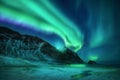 Aurora borealis above beach in Lofoten islands, Norway Royalty Free Stock Photo