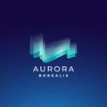 Aurora Borealis Abstract Vector Sign, Emblem or Logo Template. Premium Quality Northern Lights Symbol in Blue Colors