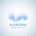 Aurora Borealis Abstract Vector Sign, Emblem or Logo Template. Premium Quality Northern Lights Symbol in Blue Colors