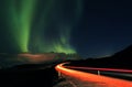 Aurora Borealis against the sunset sky in Iceland