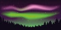 Aurora borealis beautiful polar lights in stary sky in forest