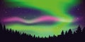 Aurora borealis beautiful polar lights in stary sky in forest