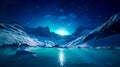 Aurora borealis Green northern lights above mountains. Night sky with polar lights. Night winter landscape with aurora and Royalty Free Stock Photo