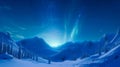 Aurora borealis Green northern lights above mountains. Night sky with polar lights. Night winter landscape with aurora and Royalty Free Stock Photo