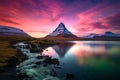 Aurora borealis illuminates the sky over Kirkjufell mountain, Icelands wonder