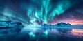 Aurora Borealis illuminating the night sky above a sandy beach in Lofoten islands Norway. Concept Royalty Free Stock Photo