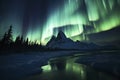 Aurora borealis in Lofoten islands, Norway. Aurora. Green northern lights. Starry sky with polar lights. Night winter landscape Royalty Free Stock Photo