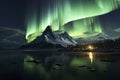 Aurora borealis in Lofoten islands, Norway. Aurora. Green northern lights. Starry sky with polar lights. Night winter landscape Royalty Free Stock Photo