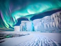 Aurora Borealis, Lofoten islands, Norway. Nothen light, mountains and frozen ocean. Winter landscape at the night time Royalty Free Stock Photo