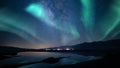 Aurora Borealis Milky Way Galaxy Reflections on Lake Simulated Northern Lights