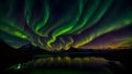 aurora borealis night sky landscape of heavenly northern lights multi colored glow nature backgrounds astronomy Generative AI