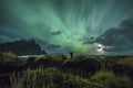 Aurora Borealis Northern Lights above Stokksnes Beach and Vestrahorn Mountains, Iceland