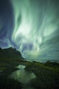 Aurora Borealis Northern Lights above Stokksnes Beach and Vestrahorn Mountains, Iceland