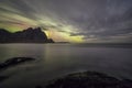 Aurora Borealis Northern Lights above Stokksnes Beach and Vestrahorn Mountains, Iceland Royalty Free Stock Photo