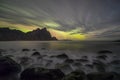 Aurora Borealis Northern Lights above Stokksnes Beach and Vestrahorn Mountains, Iceland Royalty Free Stock Photo