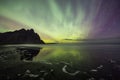 Aurora Borealis Northern Lights above Stokksnes Beach and Vestrahorn Mountains, Iceland Royalty Free Stock Photo