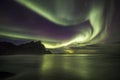 Aurora Borealis Northern Lights above Stokksnes Beach and Vestrahorn Mountains, Iceland