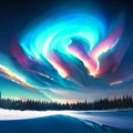 Aurora borealis, northern lights, night sky, winter landscape generative AI Royalty Free Stock Photo