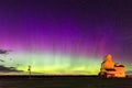 Aurora Borealis Northern Lights over Grain Elevator in Pennant, Saskatchewan