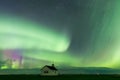 Aurora Borealis Northern Lights over Historical School near Kyle, Saskatchewan, Canada Royalty Free Stock Photo