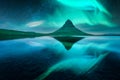 Aurora borealis Northern lights over Kirkjufell mountain Royalty Free Stock Photo