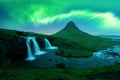 Aurora borealis Northern lights over Kirkjufellsfoss waterfall Royalty Free Stock Photo