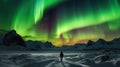 Aurora borealis, northern lights over snowy mountains in winter. Generative AI Royalty Free Stock Photo