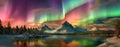 Aurora borealis on the Norway. Green northern lights above mountains. Night sky with polar lights. Night winter landscape Royalty Free Stock Photo