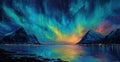 Aurora Borealis Over Mountains and Lake Royalty Free Stock Photo