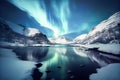 Aurora borealis over fjord at night, Norway. Generative AI Royalty Free Stock Photo