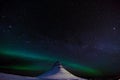 Aurora Borealis over Kirkjufell mountain in Iceland Royalty Free Stock Photo