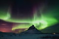 Aurora borealis over Kirkjufell mountain, Iceland