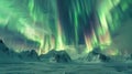 Aurora borealis over snow-capped mountains
