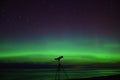 Night stars aurora northern polar lights and big dipper stars observating telescope Royalty Free Stock Photo