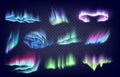 Aurora borealis. Realistic Northern sky atmosphere reflection. Arctic or Antarctic polar night iridescent light