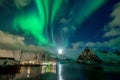 Aurora Borealis in Reine , Lofoten Archipelago, Norway in the winter time Royalty Free Stock Photo