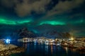 Aurora Borealis in Reine , Lofoten Archipelago, Norway in the winter time Royalty Free Stock Photo