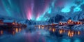 Aurora Borealis shines over Hamnoy, Norway. Concept Photography, Northern Lights, Night Sky,