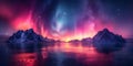 Aurora Borealis shines over the ocean in Lofoten Islands Norway. Concept Aurora Borealis, Ocean