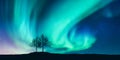 Aurora borealis and silhouette of the trees on the hill Royalty Free Stock Photo