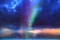 Aurora borealis starry sky shining light colorful green blue background