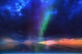 Aurora borealis starry sky shining light colorful green blue background