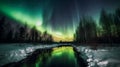 Aurora borealis stock photo, beautiful sky, wallpaper background, nature, view, Generative AI Royalty Free Stock Photo