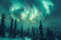 The Aurora Borealis swirling above a silent forest