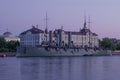 Aurora Cruiser on a lilac early morning. Saint Petersburg Royalty Free Stock Photo