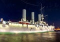 Aurora cruiser at night, St. Petersburg, Russia Royalty Free Stock Photo